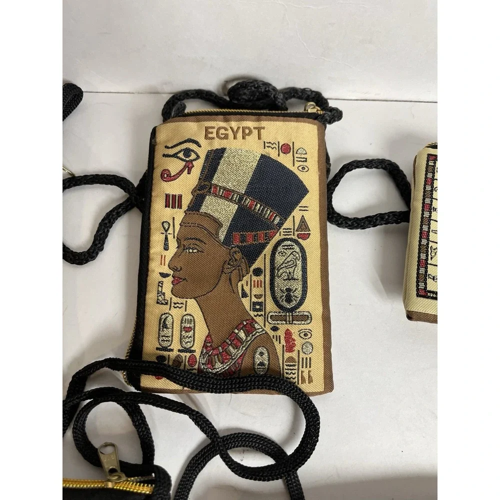 Egyptian Set Of 7 Cleopatra King‎ Tut Egypt Purse Coin Bags With Strap 4x6
